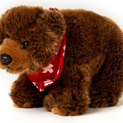 Brown bear with scarf, standing (small) - 20 cm (length) - Keywords: forest animal, bear, plush, plush toy, stuffed animal, cuddly toy