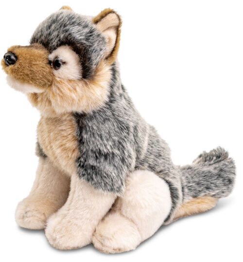 Grauwolf Junges, sitzend - 26 cm (Länge) - Keywords: Waldtier, Wolf, Plüsch, Plüschtier, Stofftier, Kuscheltier