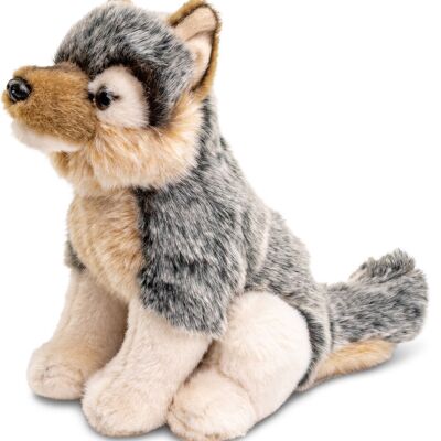 Cucciolo di lupo grigio, seduto - 26 cm (lunghezza) - Parole chiave: animale della foresta, lupo, peluche, peluche, animale di peluche, peluche