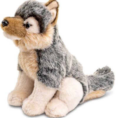 Grauwolf Junges, sitzend - 26 cm (Länge) - Keywords: Waldtier, Wolf, Plüsch, Plüschtier, Stofftier, Kuscheltier