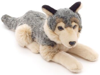Loup gris, couché - 30 cm (longueur) - Mots clés : animal de la forêt, loup, peluche, peluche, peluche, peluche 2