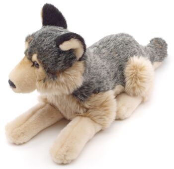 Loup gris, couché - 30 cm (longueur) - Mots clés : animal de la forêt, loup, peluche, peluche, peluche, peluche 3