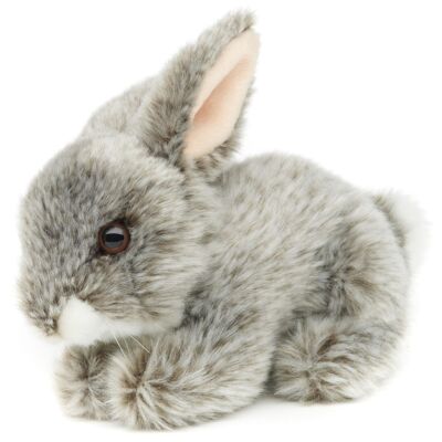 Lapin couché (gris) - 18 cm (longueur) - Mots clés : animal de la forêt, lapin, peluche, peluche, peluche, peluche