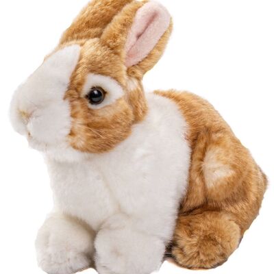 Rabbit, sitting (brown-white) - 20 cm (length) - Keywords: forest animal, rabbit, plush, plush toy, stuffed animal, cuddly toy