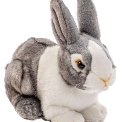 Rabbit, sitting (gray-white) - 20 cm (length) - Keywords: forest animal, rabbit, plush, plush toy, stuffed animal, cuddly toy