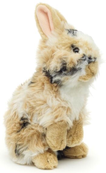 Lapin tête de lion, debout (tacheté de noir-marron-blanc) - avec oreilles relevées - 23 cm (hauteur) - Mots clés : animal de la forêt, lièvre, lapin, peluche, peluche, peluche, peluche 1