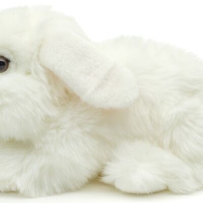 Lionhead rabbit, lying (white) - With hanging ears - 23 cm (length) - Keywords: forest animal, bunny, rabbit, plush, plush toy, stuffed toy, cuddly toy
