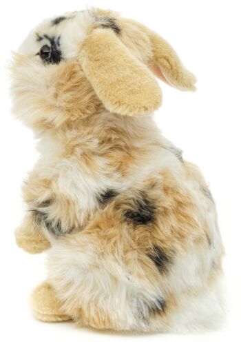 Lapin tête de lion, debout (tacheté de noir-marron-blanc) - Avec oreilles pendantes - 23 cm (hauteur) - Mots clés : animal de la forêt, lièvre, lapin, peluche, peluche, peluche, peluche 3
