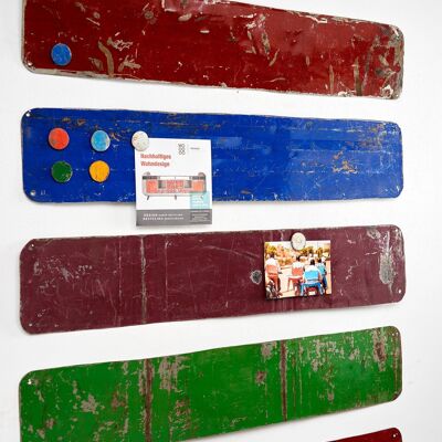 Magnetic board made from recycled oil barrels with 5 colorful magnets 80 cm * 15 cm