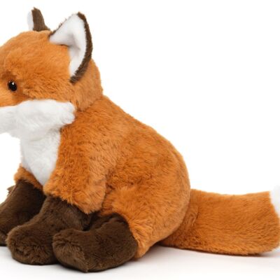 Red fox, sitting - 'Uni-Toys Eco-Line' - 100% recycled material - 25 cm (height) - Keywords: forest animal, fox, plush, plush toy, stuffed animal, cuddly toy