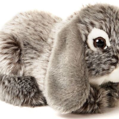 Ram rabbit, lying (grey) - 18 cm (length) - Keywords: forest animal, hare, rabbit, plush, plush toy, stuffed animal, cuddly toy