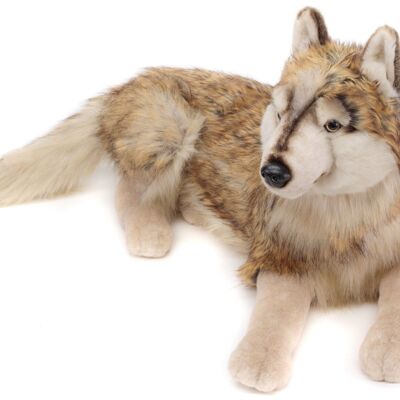Wolf, lying - 100 cm (length) - Keywords: forest animal, plush, plush toy, stuffed animal, cuddly toy