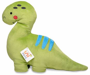 Oreiller en peluche - vert dinosaure - ultra doux - 38 cm (longueur) - Mots clés : oreiller décoratif, dino, peluche, peluche, doudou 1