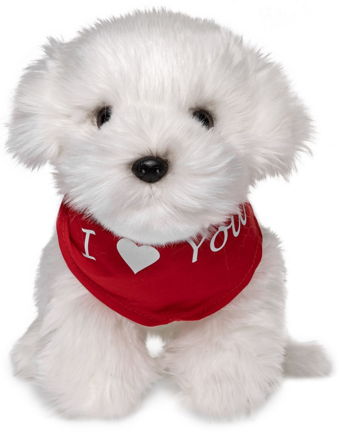 Chien maltais - Avec écharpe "I ❤️ You" - 26 cm (longueur) - Mots clés : animal de compagnie, peluche, Saint Valentin, fête des mères, peluche, peluche, peluche, doudou