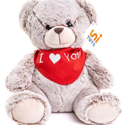 Ours en peluche, super doux (marron clair) - Avec écharpe "I ❤️ You" - 24 cm (hauteur) - Mots clés : Teddy, Saint Valentin, Fête des Mères, peluche, peluche, peluche, doudou