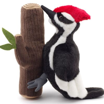 Woodpecker on the trunk - 27 cm (height) - Keywords: bird, garden bird, plush, plush toy, stuffed toy, cuddly toy