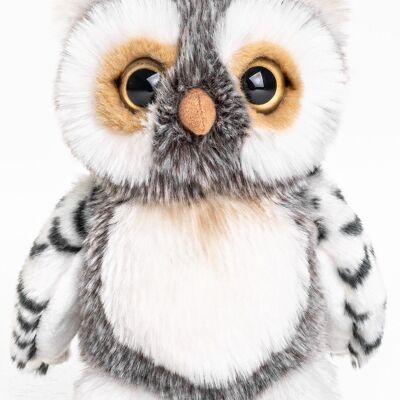 Hibou (gris-blanc) - 18 cm (hauteur) - Mots clés : oiseau, animal de la forêt, peluche, peluche, peluche, doudou