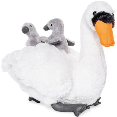 Cisne con bebés - 24 cm (alto) - Palabras clave: pájaro, animal acuático, peluche, peluche, peluche, peluche