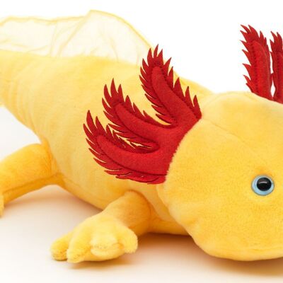Original Uni-Toys Axolotl (yellow with blue eyes) - 32 cm (length) - Keywords: aquatic animal, plush, plush toy, stuffed animal, cuddly toy