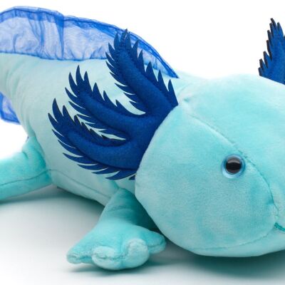 Original Uni-Toys Axolotl (light blue) - Glows in the dark (fluorescent plush) - 32 cm (length) - Keywords: aquatic animal, plush, plush toy, stuffed toy, cuddly toy