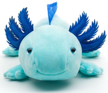 Original Uni-Toys Axolotl (bleu clair) - Brille dans le noir (peluche fluorescente) - 32 cm (longueur) - Mots clés : animal aquatique, peluche, peluche, peluche, peluche 3
