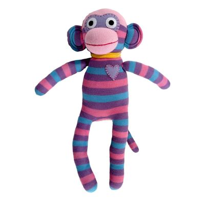 Peluche scimmia calzino a righe midi rosa/viola