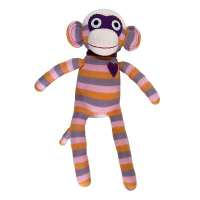 Cuddly toy sock monkey midi stripes orange/grey