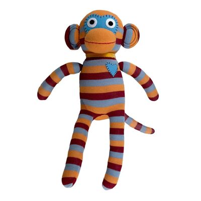 Cuddly toy sock monkey midi stripes orange/burgundy