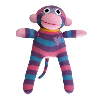 Doudou chaussette singe mini rayures rose/violet