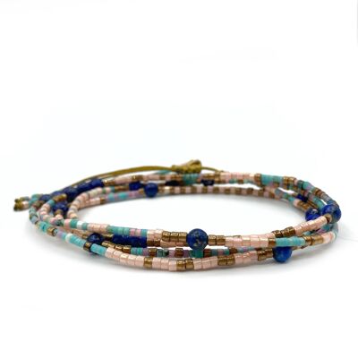 Mehrreihiges Armband / Halskette SUN Miyuki-Perlen und Lapislazuli