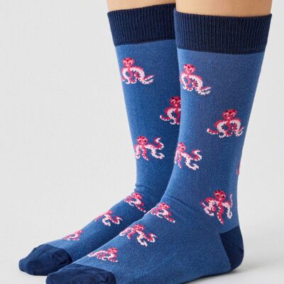 BeOctopus Bleu - Chaussettes 100% Coton Bio