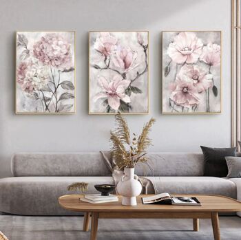 Ensemble de 3 affiches fleurs roses - Poster pour décoration d'intérieur 2