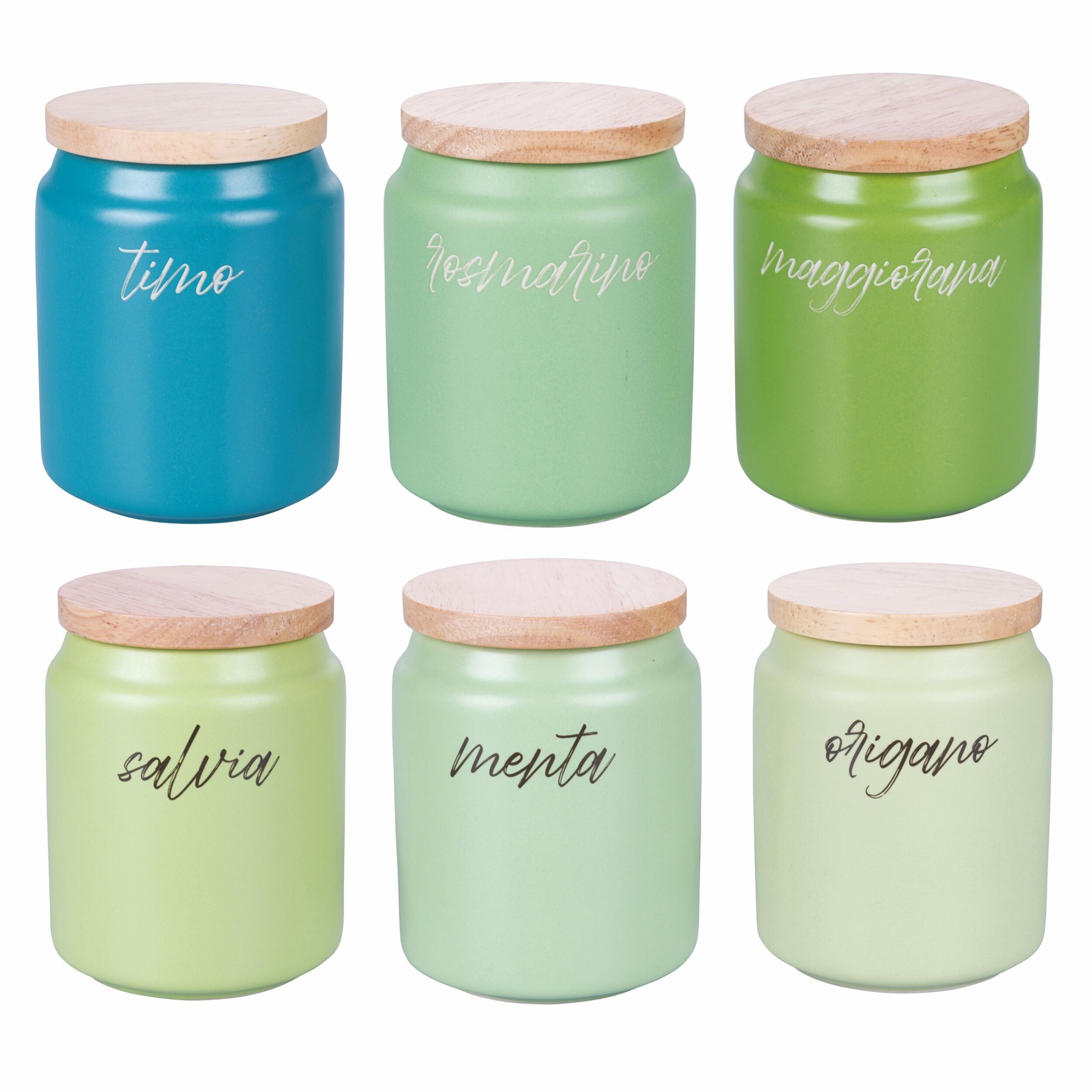 Pot à épices en grès, couvercle en bambou, Shades of Greenery