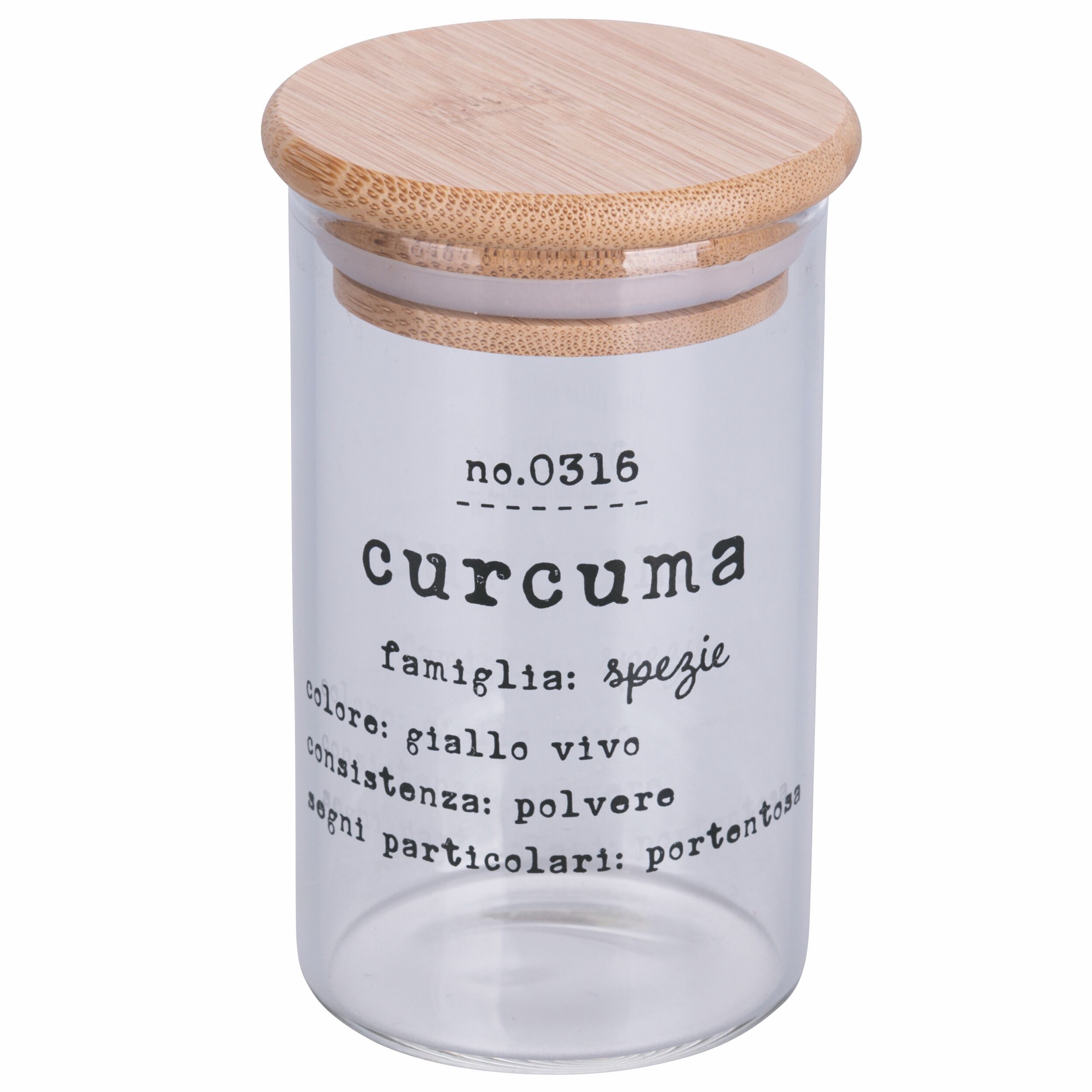 Pot de curcuma en verre borosilicate 200 ml, couvercle en bambou, Identikit