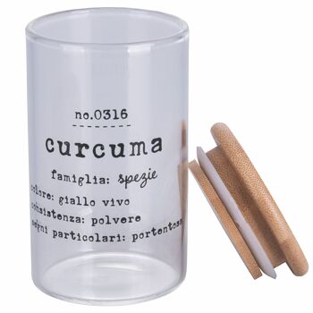 Pot de curcuma en verre borosilicate 200 ml, couvercle en bambou, Identikit 3