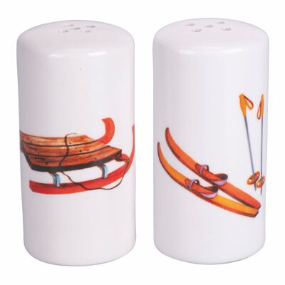Salt and pepper set in new bone China, Christmas decoration, Chalet