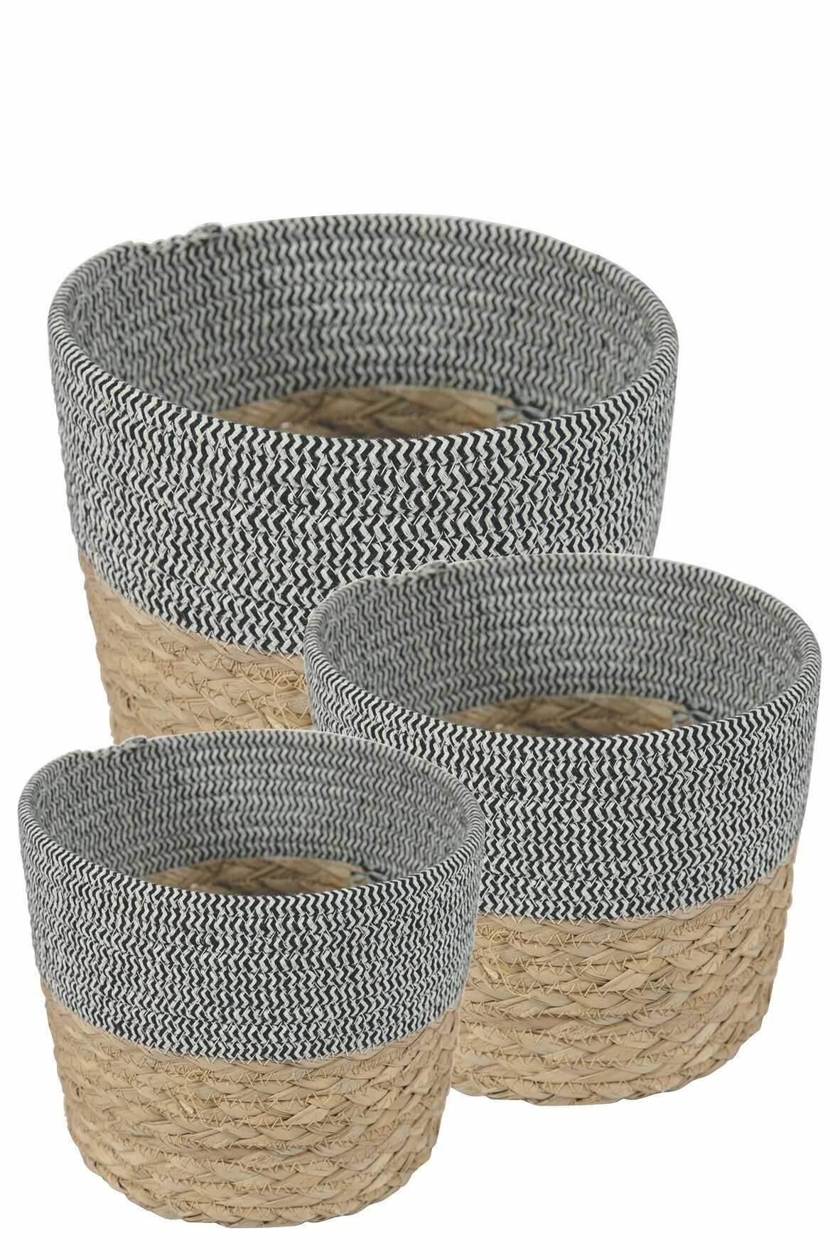 Lot de 3 paniers multi-usages en osier, bordure en tissu, Naturel