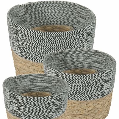 Set of 3 multipurpose wicker baskets, fabric edge, Natural