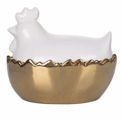 Portahuevos mediano Gallina de Pascua en porcelana, Dorado