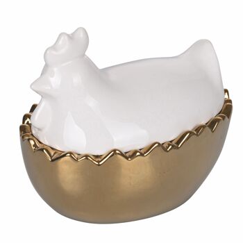 Poule de Pâques moyenne dans un coquetier en porcelaine, Doré 3
