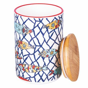 Pot céramique 870 ml, couvercle bambou, décoration marine, Los Cabos 3