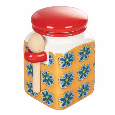 433 ml ceramic jar, bamboo spoon, Mediterranean decoration, Infinito Ventotene