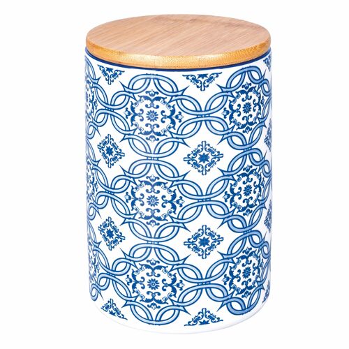 Barattolo 870 ml in ceramica, coperchio in bamboo, decoro mediterraneo, Italian Beauty