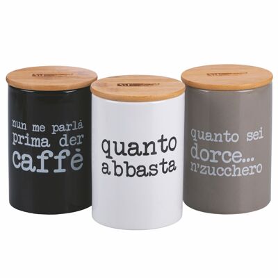 Set 3 barattoli 850 ml in ceramica, coperchio in bamboo, S.P.Q.eRe