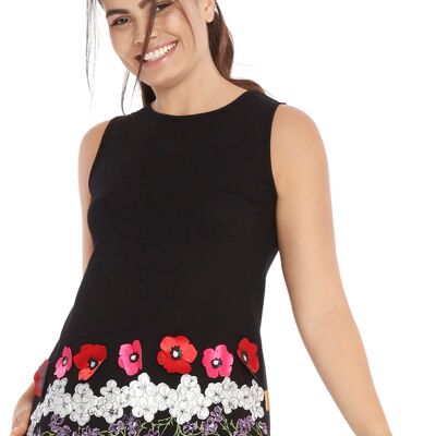 Top sans manches brodé noir BLACK EMBROIDERED SLEEVELESS TOP SICANIA