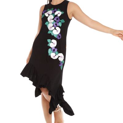 Robe noire asymétrique à volant VESTIDO NEGRO ASIMÉTRICO CON VOLANTE BEGONIA