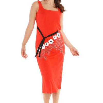 Robe midi bustier rouge MIDI DRESS WITH CUCURBITA RED STRAPS