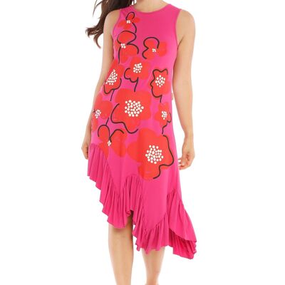 ASYMMETRIC FLUID DRESS PINK PASSIFLORA