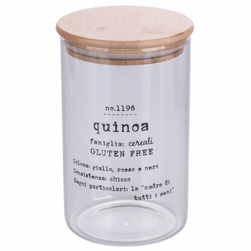 Barattolo quinoa in vetro borosilicato 1,1 l, coperchio in bamboo, Identikit