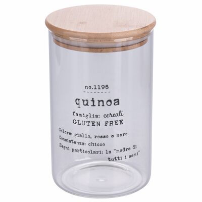 Pot de quinoa en verre borosilicate 1,1 l, couvercle en bambou, Identikit